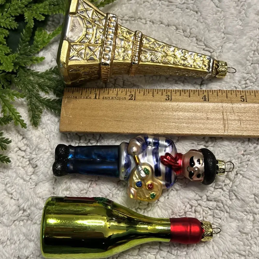 World Market Glass Christmas Ornaments Paris France Eiffel Tower Champagne Art